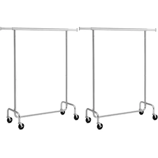 SONGMICS Kleiderständer, 2er Set, Kleiderstangen mit Rollen, Garderobenständer aus Metall, bis 130 kg belastbar, Länge 110-150 cm, verchromt, silbern HSR011S02