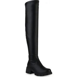 VAN HILL Damen Leicht Gefütterte Overknees Stiefel Profil-Sohle Schuhe 839558, Farbe: Schwarz, 41 - Schwarz