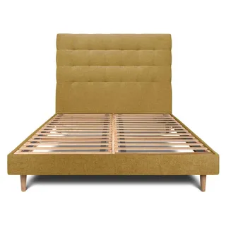 Bett mit Kopfteil – Korbgeflecht-Canvas-Stoff - 140 x 200 cm - Gelb