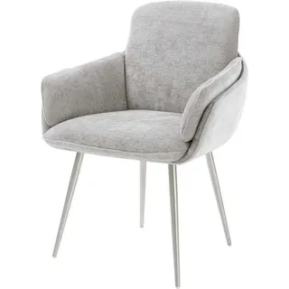 DeLife Esszimmerstuhl Luan-Flex mit Armlehnen Chenille Silbergrau 4-Fuß konisch Edelstahl, Esszimmerstühle