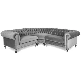 Ecksofa Sofa Couch Wohnlandschaft Eckgarnitur Sofas Couchen Chesterfield Silber - Schwarz