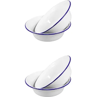 BESTonZON 4 Stück Emailschalen Retro Stil Tiefe Emaille Suppenschüssel Set 5.51 Zoll Vielseitige Rühr- Und Salatschalen Für Haushalt Und Gastronomie Leicht Zu Reinigen