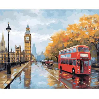 RICUVED Malen Nach Zahlen Deko Rahmen London Roter Bus 40x50cm | Malen Nach Zahlen Deko Bild Mit Rahmen Für Erwachsene Wohnzimmer Schlafzimmer Und Kreative Wanddekoration Zu Hause