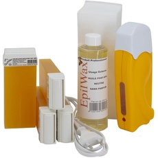 EpilWax Wachswärmer Waxing Set für Enthaarung Haarentfernung - Mit 4 Honig Roll On Wachspatronen, Waxing Gerät, 100 Vliesstreifen und Nachbehandlungsöl