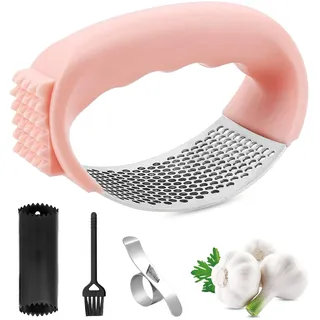 Emwel Ingwer-Knoblauchpresse Wippe – Kostenlos mit Orangenschäler Edelstahl Ingwer Knoblauchpresse Professioneller Knoblauchpresse und Edelstahl-Orangenschäler Set