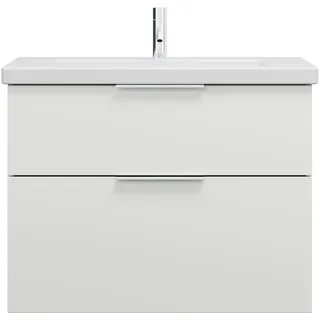 burgbad Eqio Keramik-Waschtisch inklusive Waschtischunterschrank, Breite 830mm, SEYQ083F6582C0001G0146, Farbe: Weiß Matt / Weiß Matt, Griff Chrom G0146