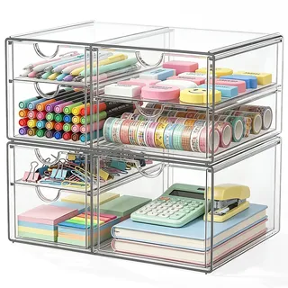 GoMaihe Acryl Schreibtisch Organizer mit 7-Schubladen 2er Set | Durchsichtig Schminktisch Organizer Make up Organizer Büro Organizer für Bürobedarf Kosmetik Schmuck