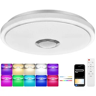 OGVDOE LED Deckenleuchte Dimmbar 60W LED RGB Deckenlampe Ø40CM Badezimmer Lampe Badlampe mit Bluetooth Lautsprecher Fernbedienung und APP-Steuerung für Kinderzimmer Schlafzimmer Wohnzimmer
