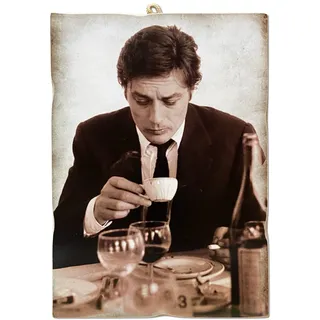 KUSTOM ART Cucuba Bild, Vintage-Stil, Serie Attore & Kaffee Alain Delon, Druck auf Holz, 18 x 25 cm.