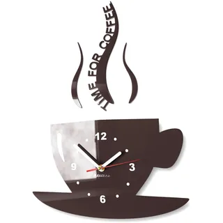 FLEXISTYLE Tasse Time for Coffee (Zeit für Kaffee) Moderne Küche Wanduhr, Wenge Braun, 3D römisch, wanduhr deko