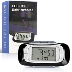 LEBEXY Schrittzähler Clip Einfache Pedometer Fitness Tracker Bedienung Testsieger Schritt/Distanz/Kalorien/Zähler Counter, Ohne Bluetooth/App/Handy, 3D Schrittzähler mit großem Display