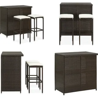 vidaXL 3 tlg. Bar Set Poly Rattan Braun - Bar-Set - Bar-Sets - Bartisch Mit Barhocker - Bartische Mit Barhocker - Braun