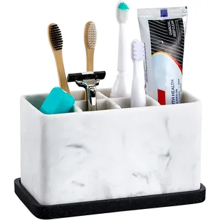 ZCCZ Create Zahnbürstenhalter, Bad Lagerung Veranstalter Caddy,Badezimmer Organizer für elektrische Zahnbürste, Zahnpasta, Zahnseide, Rasierer, Kamm, Make-up-Pinsel und mehr, weiß marmor Optik