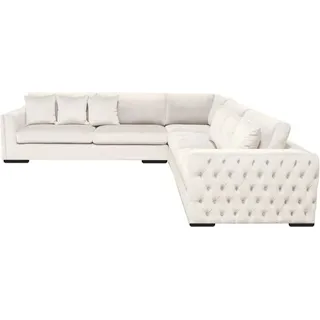 Ecksofa Creme Eckgarnitur Polster Samt Stoff Möbel Design Wohnlandschaft Couch - Beige
