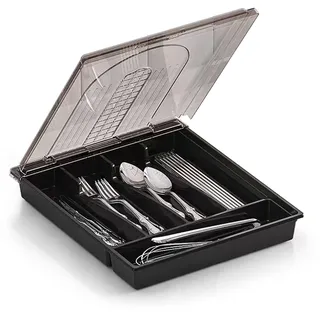 GROOFOO Besteckkasten mit Deckel,Besteckkasten für Schubladen,Besteckbox mit 5 Fächer,Besteck Organizer 33 x 28 x 4,8cm,Cutlery Organizer Küchen Organizer für Küchenschublade und Arbeitsplatte