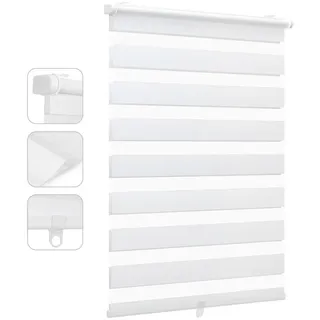 Sekey Doppelrollo Klemmfix ohne Bohren Doppelrollo Duo Rollo Schnurlos Rollo Faltrollo 75x130cm, Weiß