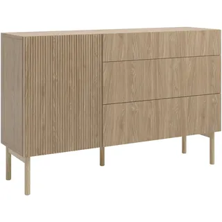 Selsey Kommode Aufbewahrungsschrank 1 Tür 3 Schubladen Schrank Schubladenschrank Push to Open 140 cm Nolie Eiche Geölt