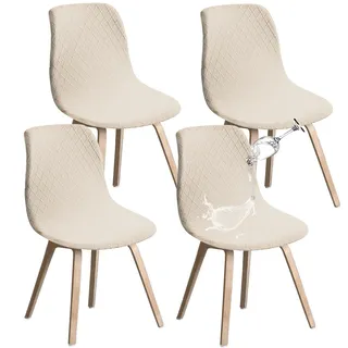 JUNZHE Shell Stuhlhussen, 4er Set Strech Hohen Zurück Stuhlhussen, Abnehmbarer Waschbarer Stühle Schutz, Dekoration Stuhlbezug für Haus, Küche, Esszimmer, Party, Bankett, Hochzeit, Club(Beige)
