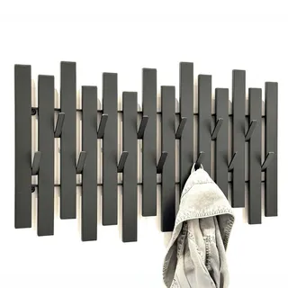 DanDiBo Wandgarderobe Schwarz Metall mit 13 Haken , 58x38x6 cm , Garderobe, Garderobenpaneele, Wandgarderobe