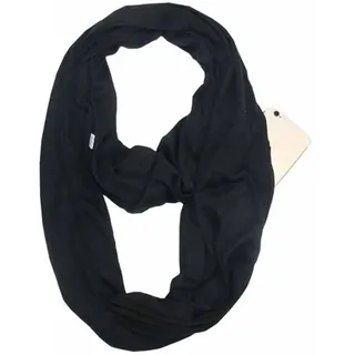 SHTGOI Unendlichkeitsschal Einfarbiger Schal mit Versteckter Reißverschlusstasche Leichter Reiseschal Infinity Kreis-Schal Baumwolle Bandanas Weiche Schlauchschal für Damen und Mädchen Schwarz