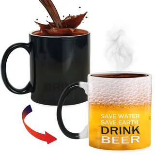 ZONSUSE Bier Zaubertasse, Bierblasen Farbwechsel Kaffeetasse,Neuheit Wärmewechselnder Becher, Kreatives Geschenk für Männer Väter Ehemänner Freunde Bierliebhaber Geburtstag Vatertag 330ml (Bier)