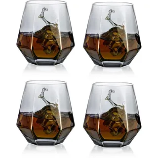 Diamond Whisky Glasses 4er-Set Gekipptes Scotchglas 300 Ml Whiskyglas Moderner Look Für Männer Frauen, Papa, Ehemann, Freunde, Glaswaren Für Bourbon/Rum/Bar Tumbler