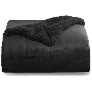 BEDSURE Decke Sofa Kuscheldecke Schwarz - warm Sherpa Sofaüberwurf Decke, Dicke Sofadecke Couchdecke, 150x200 cm XL Flauschige Wohndecke für Couch