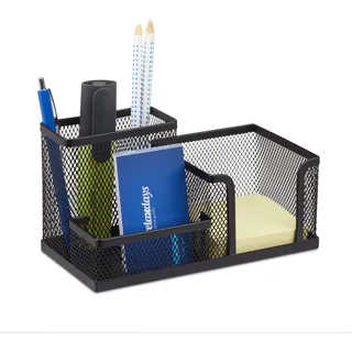 Relaxdays Schreibtischorganizer, Büroablage mit Zettelhalter, Metall Mesh, HBT: 10x18,5x9,5cm, schwarz