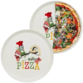 KHG 2er-Set Pizzateller, extra groß mit 30 cm Durchmesser in Chefkoch Print | perfekt für Gastro und Zuhause, hochwertiges Porzellan, spülmaschinengeeignet & perfekt Stapelbar, vielseitig einsetzbar