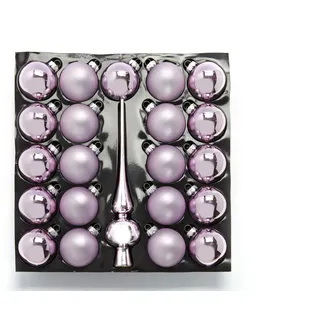 Heitmann Deco 21er Set Glaskugeln+ Baumspitze - Weihnachtsbaumschmuck zum Aufhängen - Christbaumkugeln - Rosa
