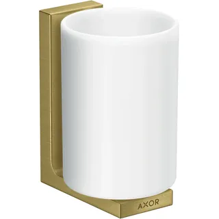 hansgrohe AXOR UNIVERSAL Rectangular Zahnputzbecher, Metall, Glas weiß, 42604950, Farbe: Brushed Brass