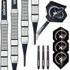 Bild von ‎Unicorn Core Plus Satinlux Dartpfeile mit weicher Spitze, Silber/schwarz, 16G