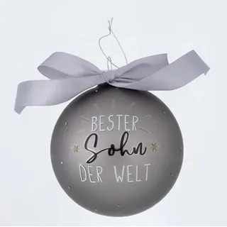 XL Weihnachtskugel - Bester Sohn der Welt - 8cm Glas Weiss Grau Silber Farben Christbaumkugel mit Schleife Weihnachtskugeln Christbaumschmuck Kugel Hänger Glaskugel Geschenk...
