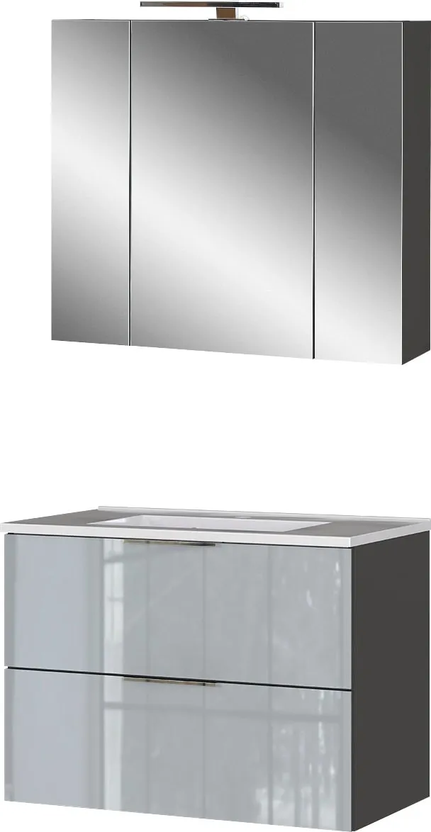 Bild von Badmöbel-Set »Vasio«, (2 St.), inkl. WT-Unterschrank und Spiegelschrank, grau