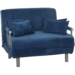 Mendler Schlafsessel HWC-K29, Klappsessel Schlafsofa Gästebett, Liegefläche 190x100cm, Stoff Cord (330g/m2) ~ blau
