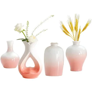 4pcs Pink White Kleine Keramik Vasen Moderne Bauernhaus Vase Dekorative Keramik für Bouquet Pampas Gras Getrocknete Frische Blumen Küche, Schlafzimmer, Bad, Eingang, Mittelstücke Home Decor Jarrones