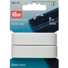 Prym 904611 Baumwollband 15 mm weiß, 100Prozent CO