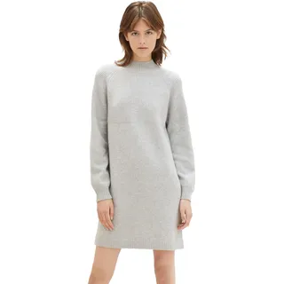 TOM TAILOR Denim Damen Basic Strickkleid mit Stehkragen , basic light grey melange, XL