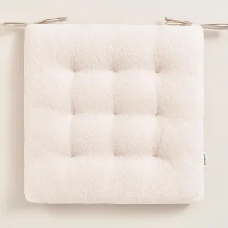 ROOM99 Boucle Stuhlkisse 40 x 40 cm Sitzkisse Sitzpolster mit bändern Zierkissen Stuhl Boden Bodenkissen Kissen Outdoor Indoor Wohnzimmer Teddy Cozy Creme,1 Stück