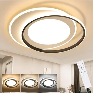 ZMH Deckenlampe LED Deckenleuchte Wohnzimmer - Wohnzimmerlampe Dimmbar mit Fernbedienung 66W Schlafzimmerlampe Modern Schlafzimmer Deckenbeleuchtung Schwarz Weiß Küchenlampe Ring 48.5cm für Küche Flur