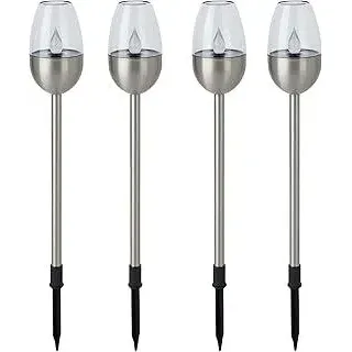 Dehner Solarleuchte Flame, 4er Set, Ø 6.1 cm, Länge 41.7 cm, Edelstahl/Kunststoff, silber