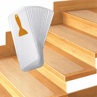 Relaxdays Stufenmatten, 15er Set, BxT: 10x60 cm, transparent | Antirutschmatte, für Treppen, Treppenmatte selbstklebend, Micro-Grip-Struktur, inkl. Rakel, wasserfest
