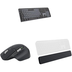 Logitech MX Mechanische kabellose beleuchtete Performance-Tastatur & MX Master 3S - Kabellose Performance-Maus mit ultraschnellem Scrollen & MX Palm Rest