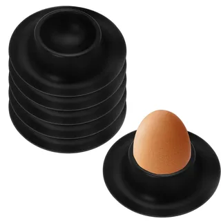 JazRvr 6 Eierbecher Schwarz, Steingut Eierbecher Camping, Lustige Eierbecher für Frühstück, Camping und Familienfeiern, Robuste Eierhalter für Kinder und Erwachsene