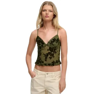 Superdry Flocked Mesh Cami Ärmelloses Oberteil - Fir Green - S