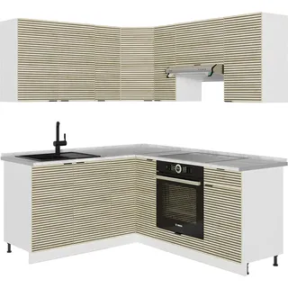 Vicco Eckküche Fame-Line, 160 x 60 cm ohne Arbeitsplatte, Eiche Paneel/Weiß/Weiß - Weiß