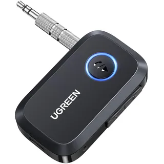 UGREEN Aux Bluetooth Adapter Auto Bluetooth Empfänger Freisprechanruf, Stereo Musik, Dualer Kopplung mit 15 Stunden Spielzeit für Autoradio/Stereoanlage(Schwarz)