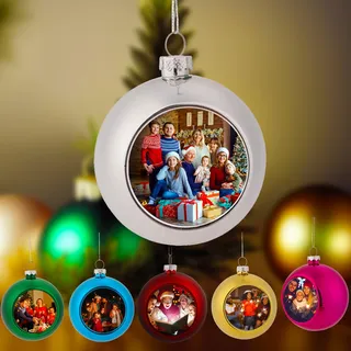 Personalisierte Weihnachtskugeln mit Foto und Text (8cm) | Weihnachtsdekoration für Weihnachtsbaum, Geschenk für Mama, Papa, Kinder, Haustiere