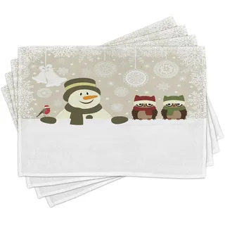 ABAKUHAUS Weihnachten, Platzmatten, Tischdecoration für das Esszimmer Küche aus Waschbaren Stoff, Tannenbaum Mit Weihnacht und Geschenke Motiven Herzen Glocken und Sterne, Khaki Beige