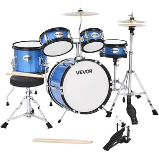 Vevor Schlagzeug Set, 5-teilig, 35,6 cm Basstrommel, 15,2 cm & 20,3 cm Tomtoms, 25,4 cm Standtom, 25,4 cm Crash-Becken, 20,3 cm Hi-Hat mit Ständer, für Kinder von 6–13 Jahren (blau)